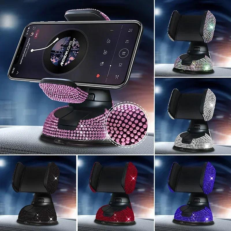 Diamond Cell Phone Holder for Car Sucker Air Outlet Mobile Phone Holder Rotate Freely Auto Interior Accessories for Girl Women