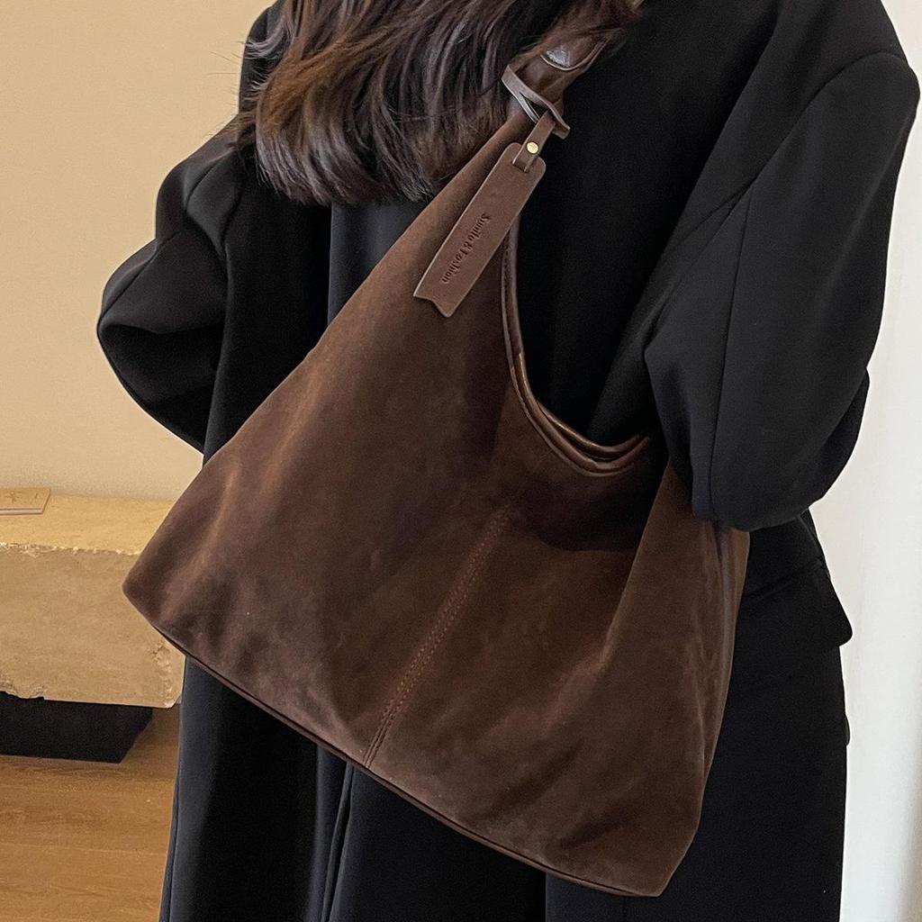 Sac Cabas d'Épaule Décontracté en Cuir Souple et Daim pour Femme - Grande Capacité, Sac Seau Automne/Hiver 2025