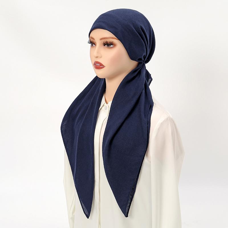 Muslim Solid Color Hijab Caps for Women Innovative Design Long Cotton Linen Soft Elasticity Head Scarf Female Handkerchief