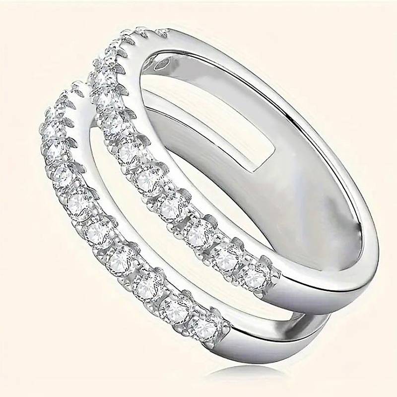 Huitan Versatile Women Ring Hollow Out Simple Design Inlaid Brilliant Cubic Zirconia Trendy Party Daily Lady Accessories Jewelry