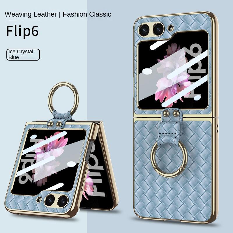 Elektroplate Skall Film Vevd Ring Telefondeksel for Samsung Galaxy Z Flip 6 5 4 Flip6 Flip5 Flip4 Flip3 5G Fallforebyggende Deksel