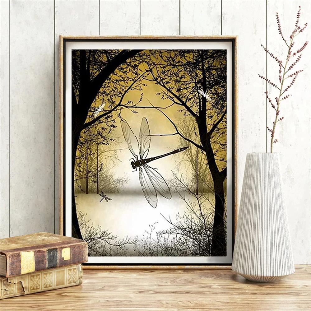 Full Square Round Diamond Embroidery Painting Dragonfly Needlework DIY Diamond Mosaic Cross Stitch Animal Handicraft Home Decor