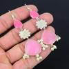 Daughters Day Sale Pear Pink Chalcedony Gemstone Dangle Drop Earrings 925 Silver