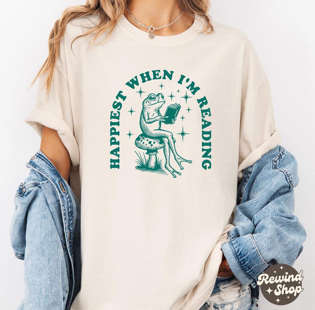 Happiest When Reading Comfort Colors® Shirt, Mental Health TShirt, Frog Bookish Shirt, Book Lover Gift, Banned Books Shirt