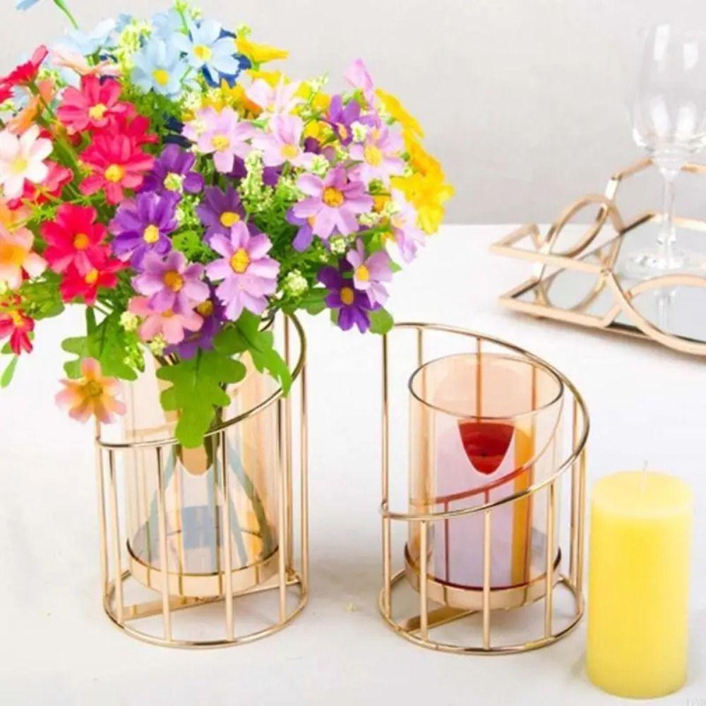 Golden/Black Metal Glass Candle Holder Non-slip European Candle Stand  Dining Table