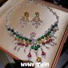 Jewelry, Court Colorful Phoenix Colored Fringed Gemstone Necklace, Banquet Haute Couture Wings Water Drop Earrings Set