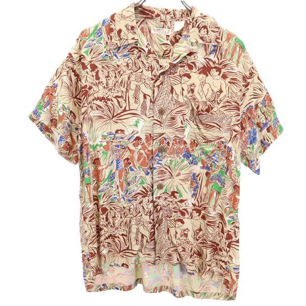 SUN SURF Overall Handle Short Sleeve Aloha Shirt Beige Men's Used