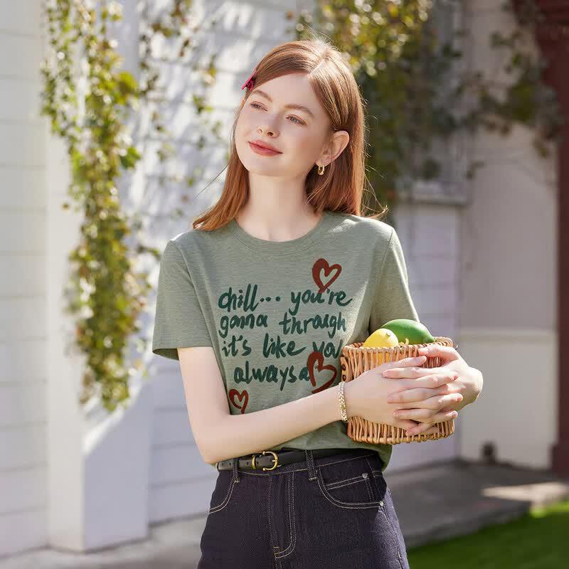 Bailuyu Women s 2026 Summer Slim-fit Knit Print T-shirt M