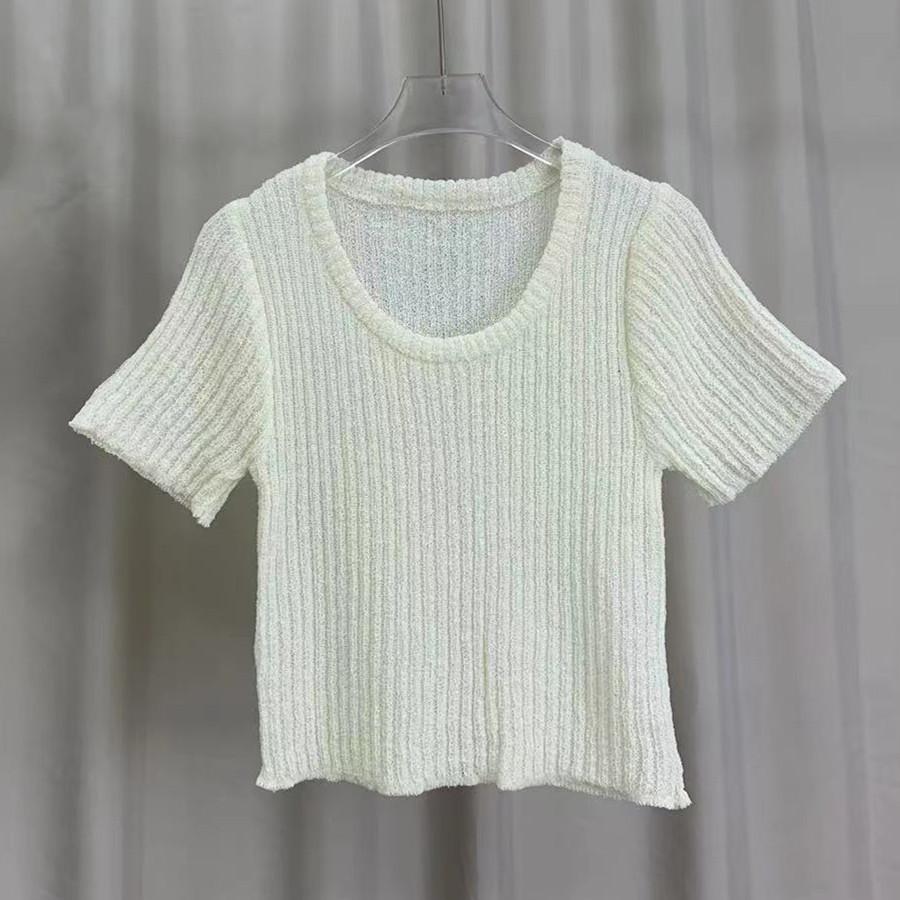 Fashion Simple Round Neck Short-sleeved Knit Summer Solid Color Versatile T-shirt Tops Women Casual Essential Comfort Style Slim Fit Pullovers Tees