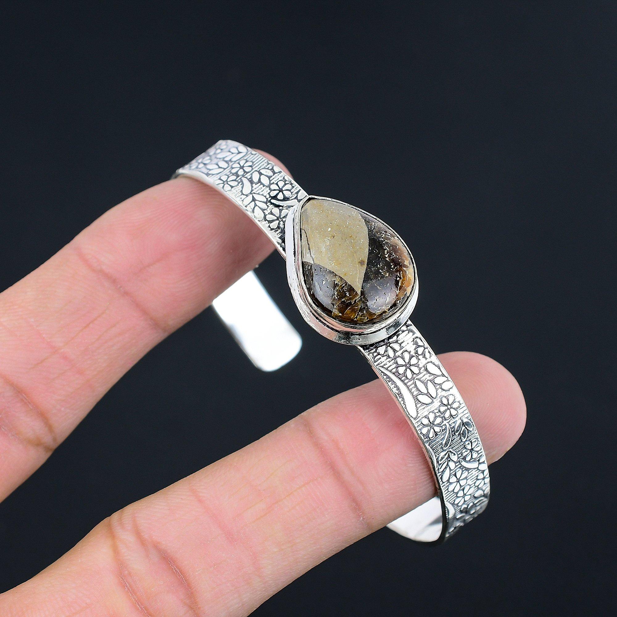 

Sisters Day Deal Septarian Gemstone Elegant Boho Bangle Bracelet Sterling Silver Adjustable