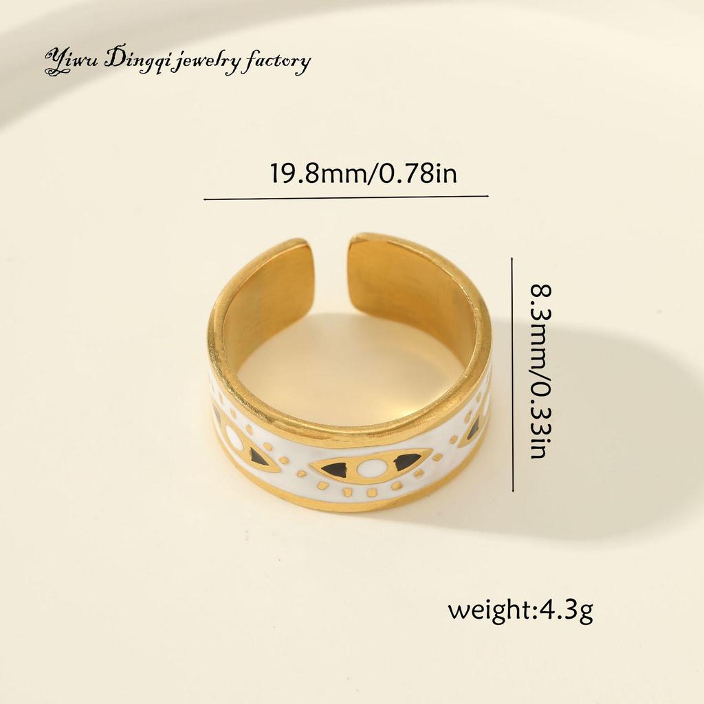 Luxury Non-Fading Drip Oil Open Ring - European and American Style Stainless Steel Statement Jewelry