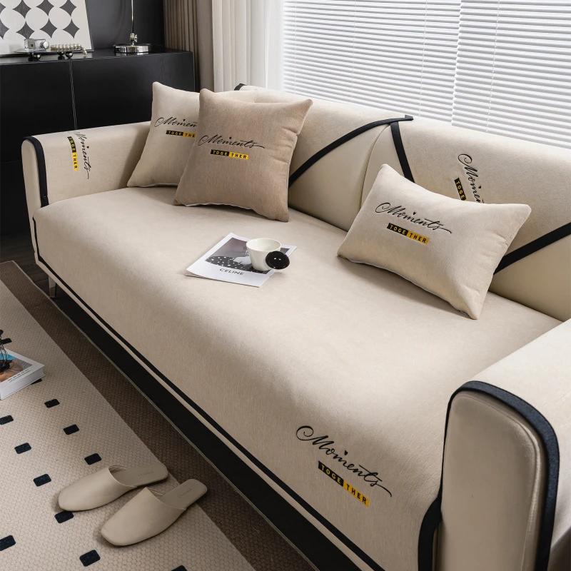 New Chenille Letter Embroidery Sofa Covers Living Room Non-slip Anti Cat Scratch Sofa Cover Four Seasons Universal Couch Cushion