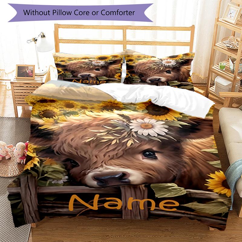 3pcs Custom Name Cow Bedding Set Duvet Cover Closure Includes 1 Duvet Cover & 2 Pillowcases, Soft and Comfortable for All Seasons.