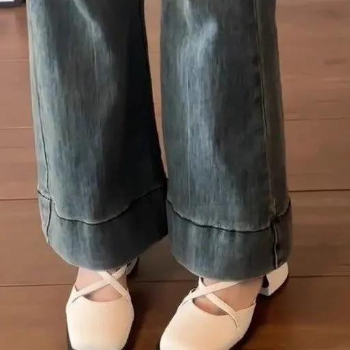 Fashion Designer Cover Toe Women Mary Jane Shoes Fashion Cross Buckle Singbacks Shoes 2025 Spring Female Thick Heel Shoes