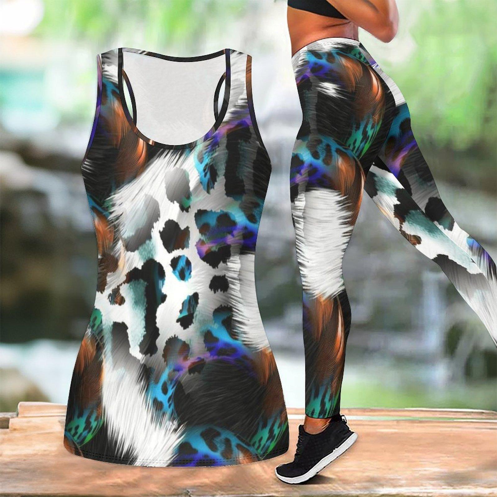 

Leopard Print Yoga Outfit for Women Fashion Workout Leggings Fitness Sports Casual Yoga Set Sports Suit XXL сірий
