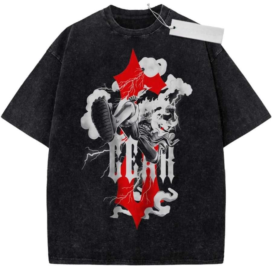 Unisex Washed Black Vintage Tshirt Seven Deadly Sins Escanor Highquality Fabric for Home Leisure Travel Shopping
