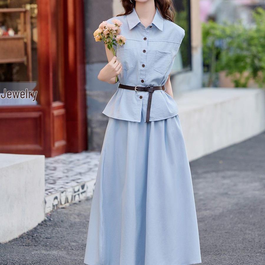Women's Summer 2026 Stylish Sleeveless Shirt & Skirt Set - Elegant and Beautiful