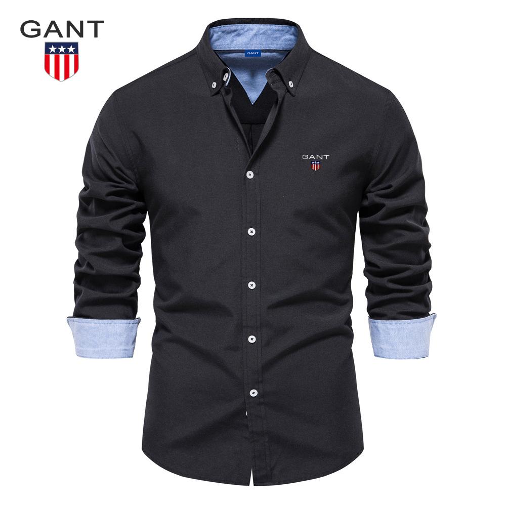 Gant 2025 Autumn Embroidery New Slim Fit Shirt Men's Casual Versatile Fashion Solid Color Long Sleeved Top