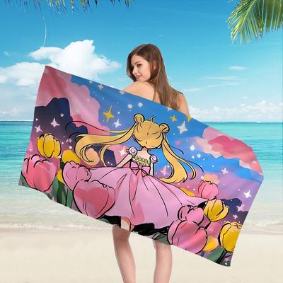 S-Sailores Cute Girl Moon Microfiber Printed Beach Towel Mountain Climbing Yoga Beach Swimming Running Absorbent Soft Towel