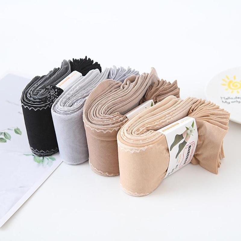 5 pares de calcetines cortos elásticos de encaje hermoso transparente ultrafinos para mujer calcetines antideslizantes