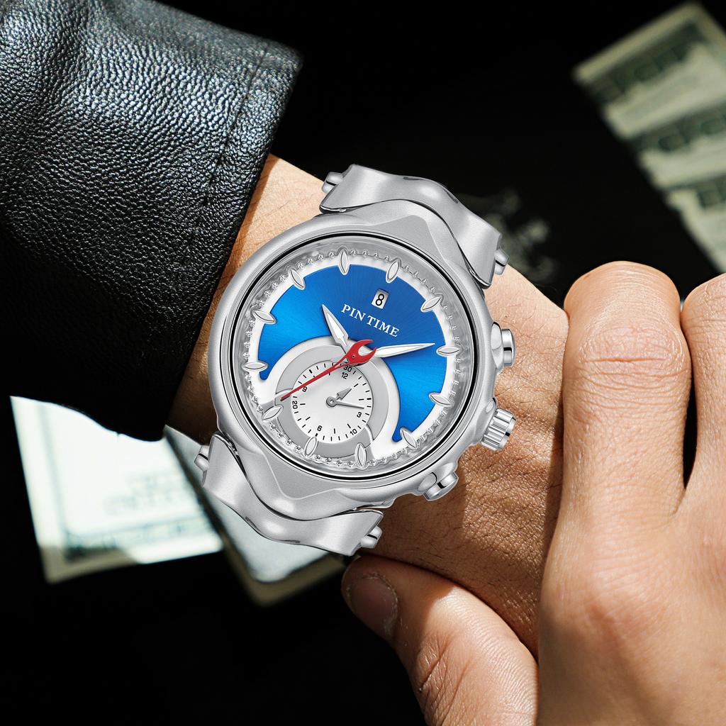 1pc men's watch, unique irregular wave-shaped case, Y2K futuristic date display, alloy strap for casual quartz watch, suitable f