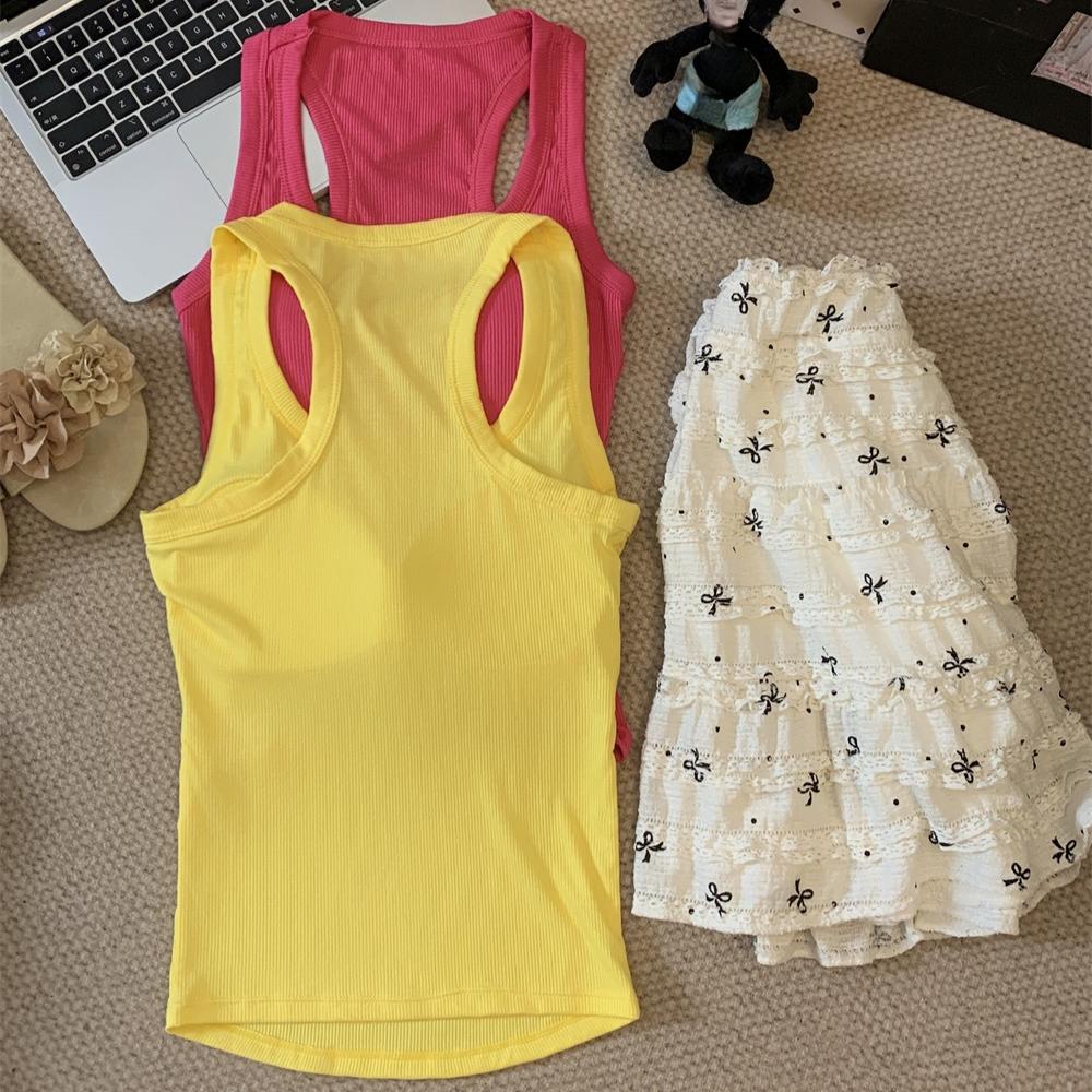 Letní dámské jednoduché jednobarevné Slim S vycpávkami na prsou krátké Topy Dámské harajuku elasticita Sexy Bez rukávů Měkké tílko Sladké topy na ramínka pro mladé dívky