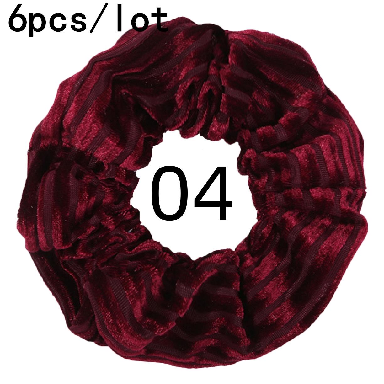 

6 шт./лот Бархатные полосатые резинки для волос Аксессуары для волос для женщин Эластичные резинки Элегантный хвостик Однотонные цвета Винно-красный Розовый