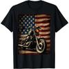 Men Clothing Cotton Print One Size Vintage T Shirt Motorcycle USA Flag Retro Biker T-Shirt for American 4th of July Race