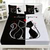 Love You Couple Cat Fitted Sheet Set Black White Split Design Bedding with Pillowcases Soft Polyester Bed Linen For Bedroom