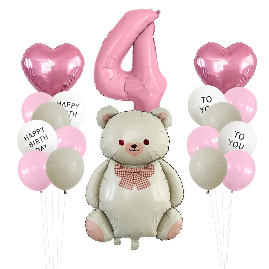 Sött matt björn regnbåge aluminiumfolie ballongset kärlek digital barnkalas dekoration regnbågsballong