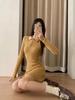 Korean Cable Knit Polo Dress for Women: Retro, Elegant, Waist-Cinching, Long-Sleeved, A-Line, Short Dress for Autumn/Winter.