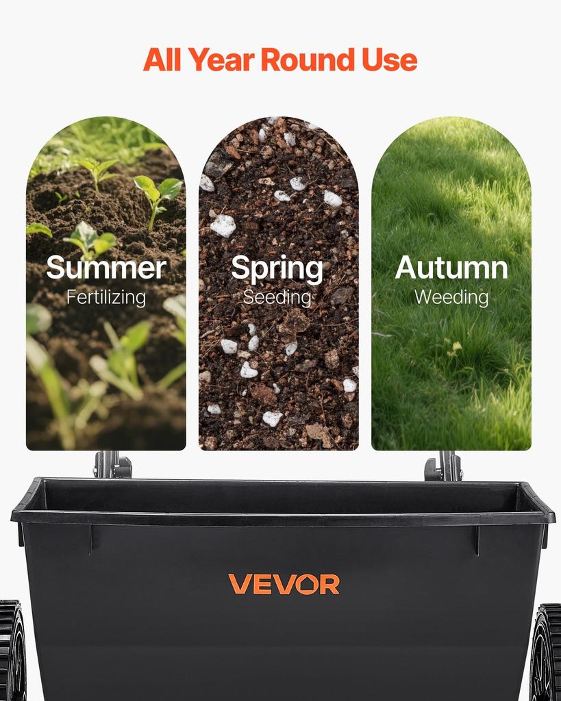 Walk-Behind Push Spreader, 50LBS Capacity, Drop Spreader with Hopper Grate, 18 in Spreading Width & 30 Settings, 10 in All Terrain Tires, Garden &