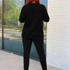 Women Plus Size Black White Printed Round Neck Long Sleeve Top And Fitted Pants Two Piece Set