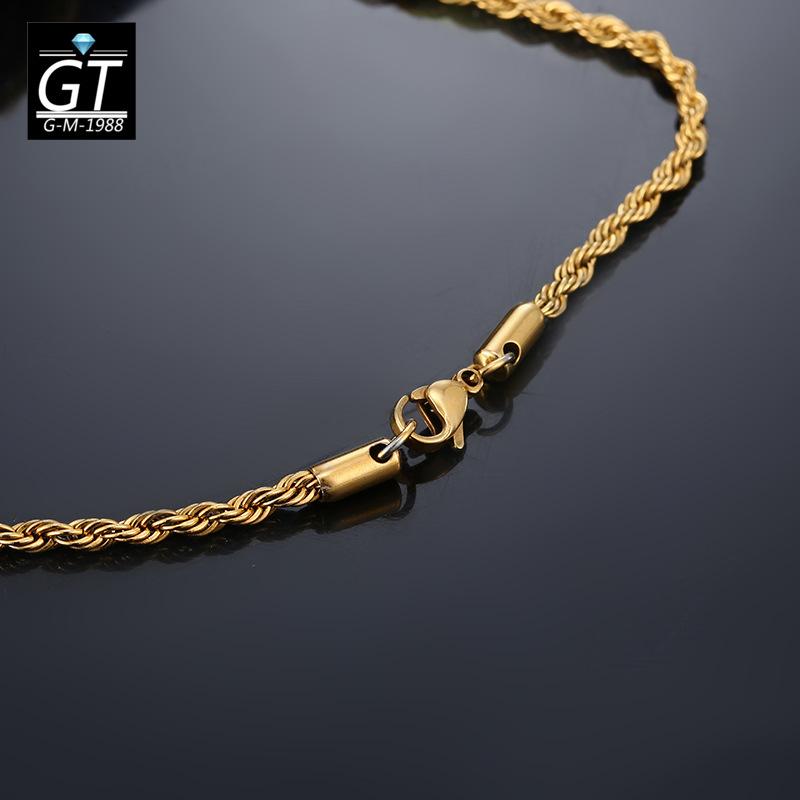  18K Gold Plated Wave Twist Chain Necklace Fashionable and Trendy for Couples 4mm Round Elements Electroplated Metal