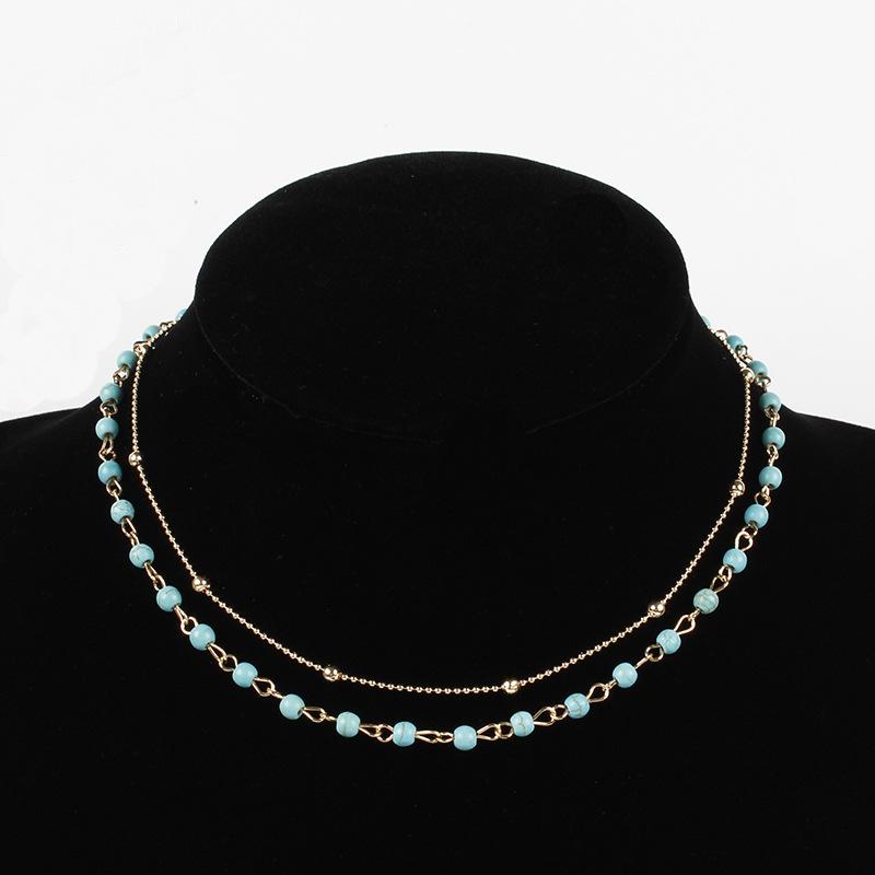 Accessories New Fashion Multi-layer Necklaces, Round Bead Turquoise Handmade Necklaces золотой