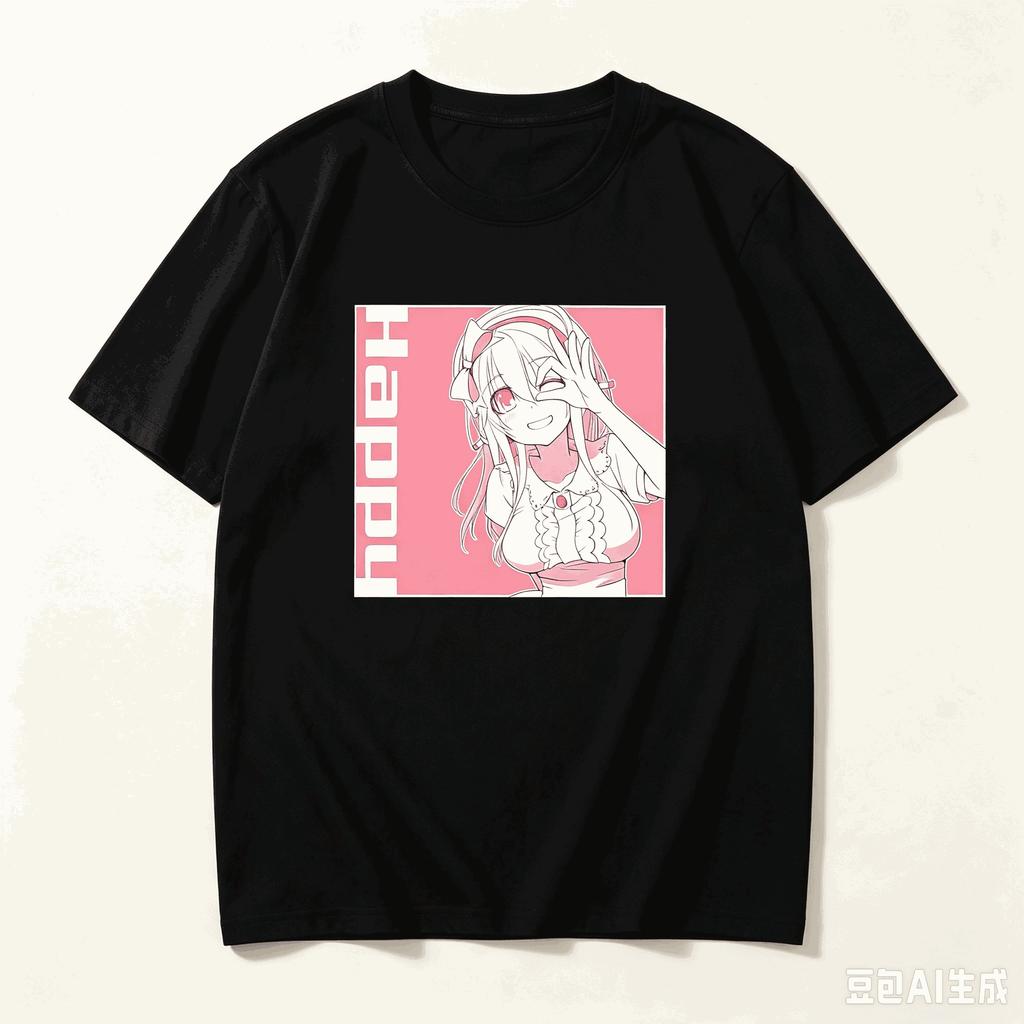 Trendy Anime Crew Neck Short Sleeve T-shirt Printed with Super Sonico from Super Sonico Series T-shirt