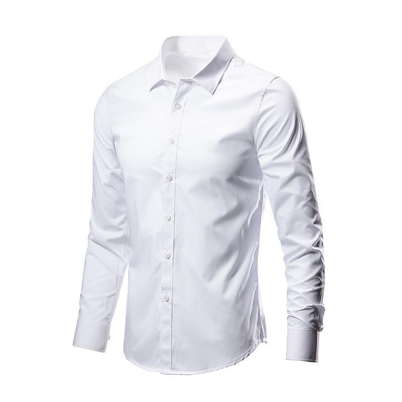 Men's Slim Fit Long Sleeve White Shirt - Iron-Free, Formal Korean Style