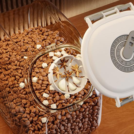 Airtight Grain Storage Box Transparent Pet Food Storage Bin with Timer Function 8L 16L Moisture-Proof Container with Measuring Cup for Grain And Pet