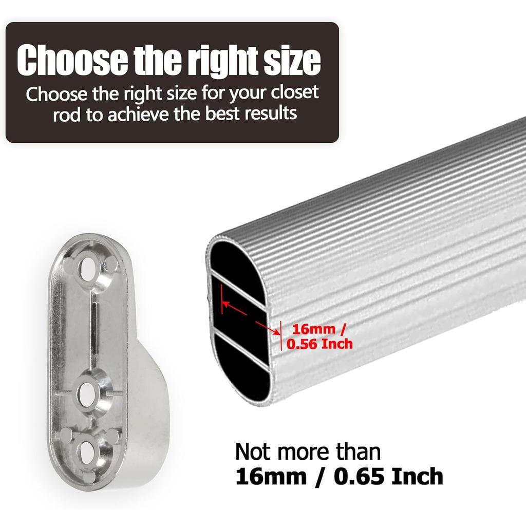 12Pcs Zinc Alloy Oval Closet Rod End Supports | 3-Hole Wardrobe Rod Brackets Fit 15×30mm Rods with Screws