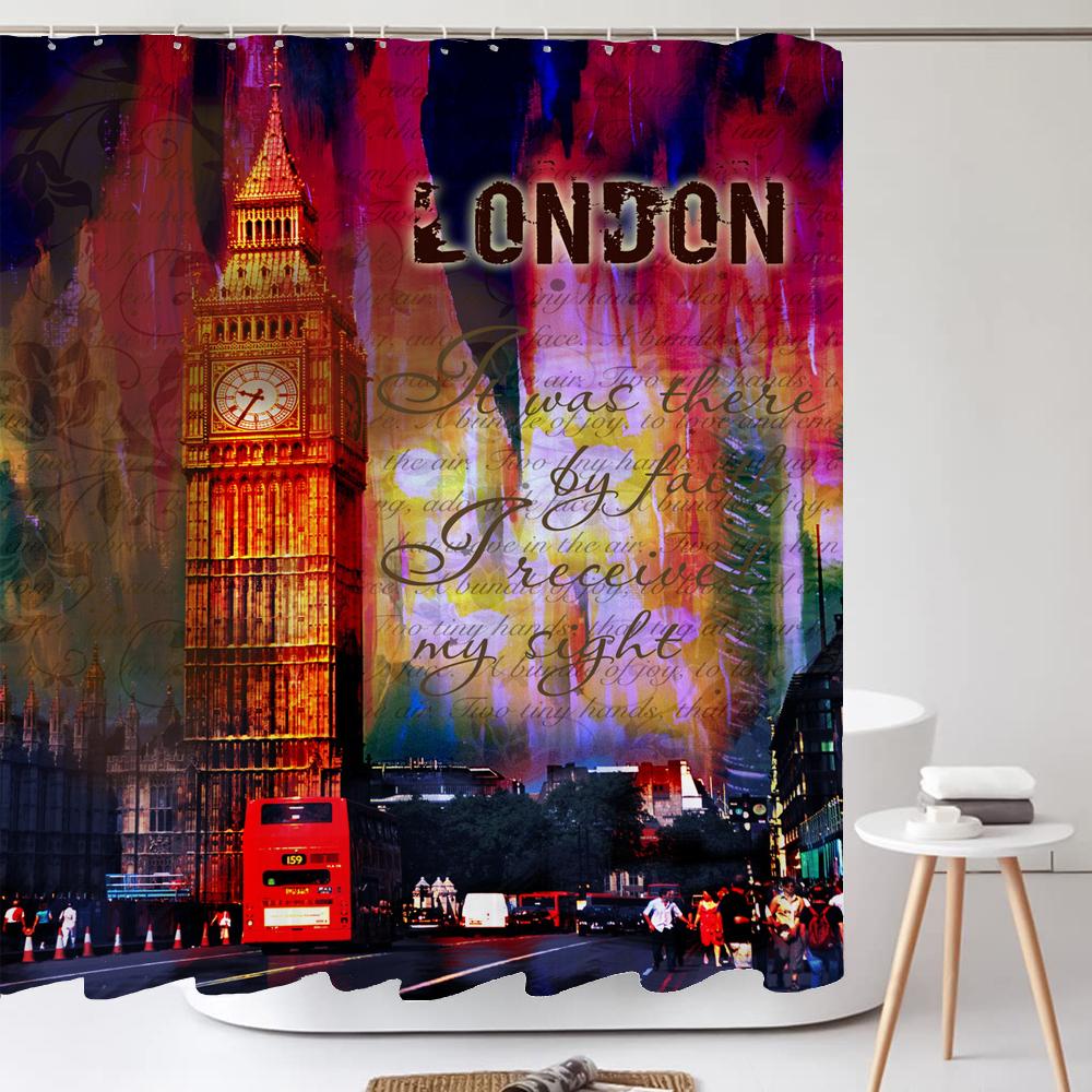 European American style Shower Curtain 3D Printing Retro Scenery Bathroom Curtains Home Decor Polyester Bath Curtains With Hooks