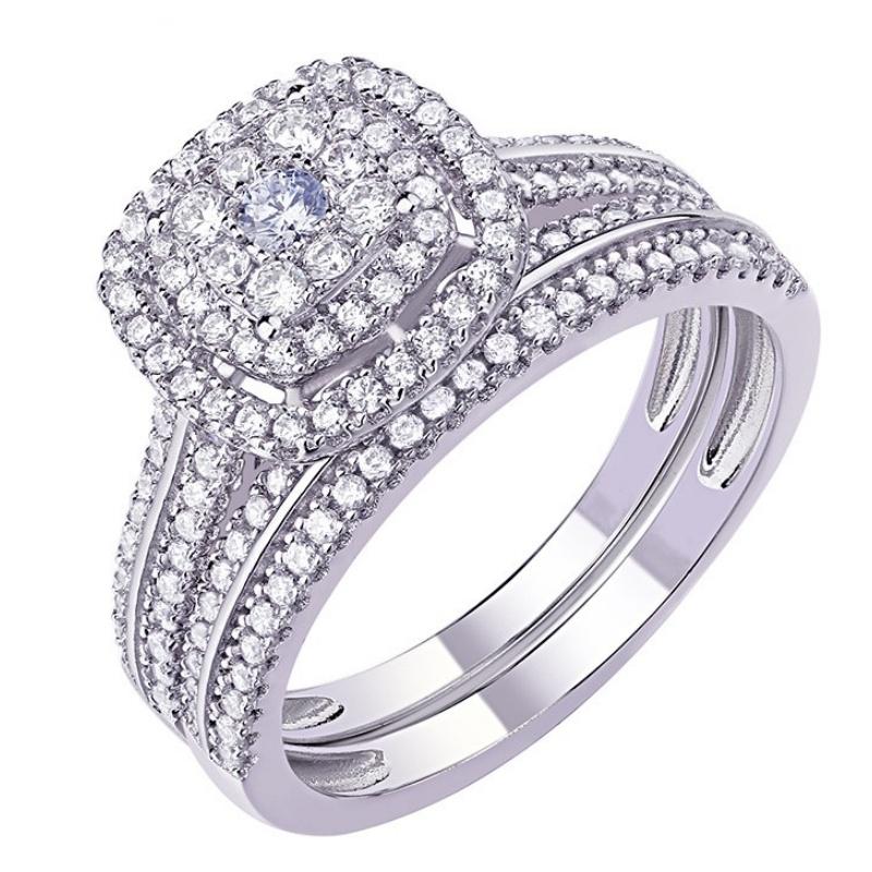 

CAOSHI Bling Bling 2Pcs Set Cubic Zirconia Ring for Women Elegant Wedding Finger Rings for Brides Fashion Jewelry Accessories 10