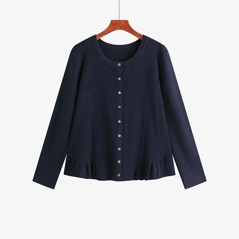 

Plus Size Women s Elegant Ruffle Round Neck Pullover Sweater - Slimming Knitwear for Winter 2025 XXXL (90-110kg) темно-синий