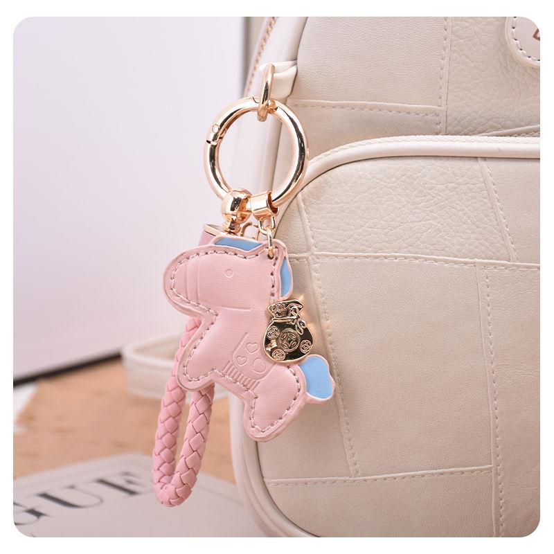 Exquisite Leather Cord Bag Charm & Car Keychain with Cute Horse Pendant Couple Bracelet