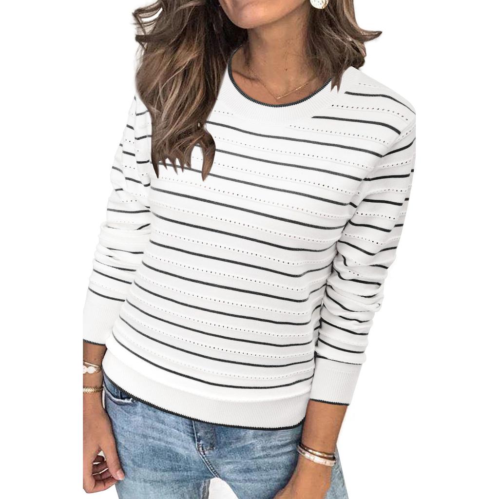 Maglione a Righe da Donna con Girocollo, Pullover Casual a Manica Lunga per l'Uso Quotidiano