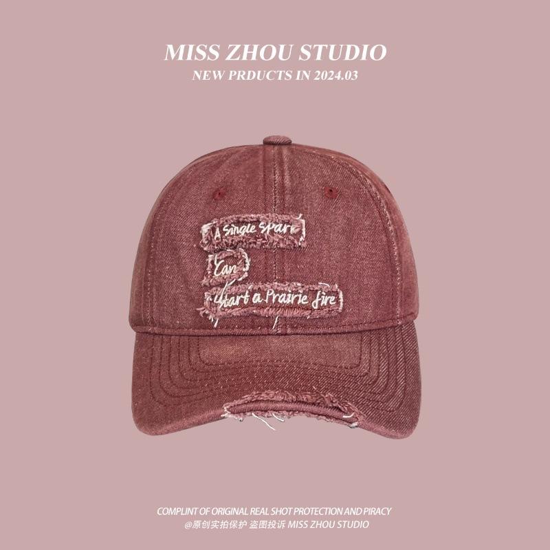 American Retro Baseball Cap Women'S Spring Summer Big Head Circumference Washed Face Small Versatile Letter Embroidered Cap