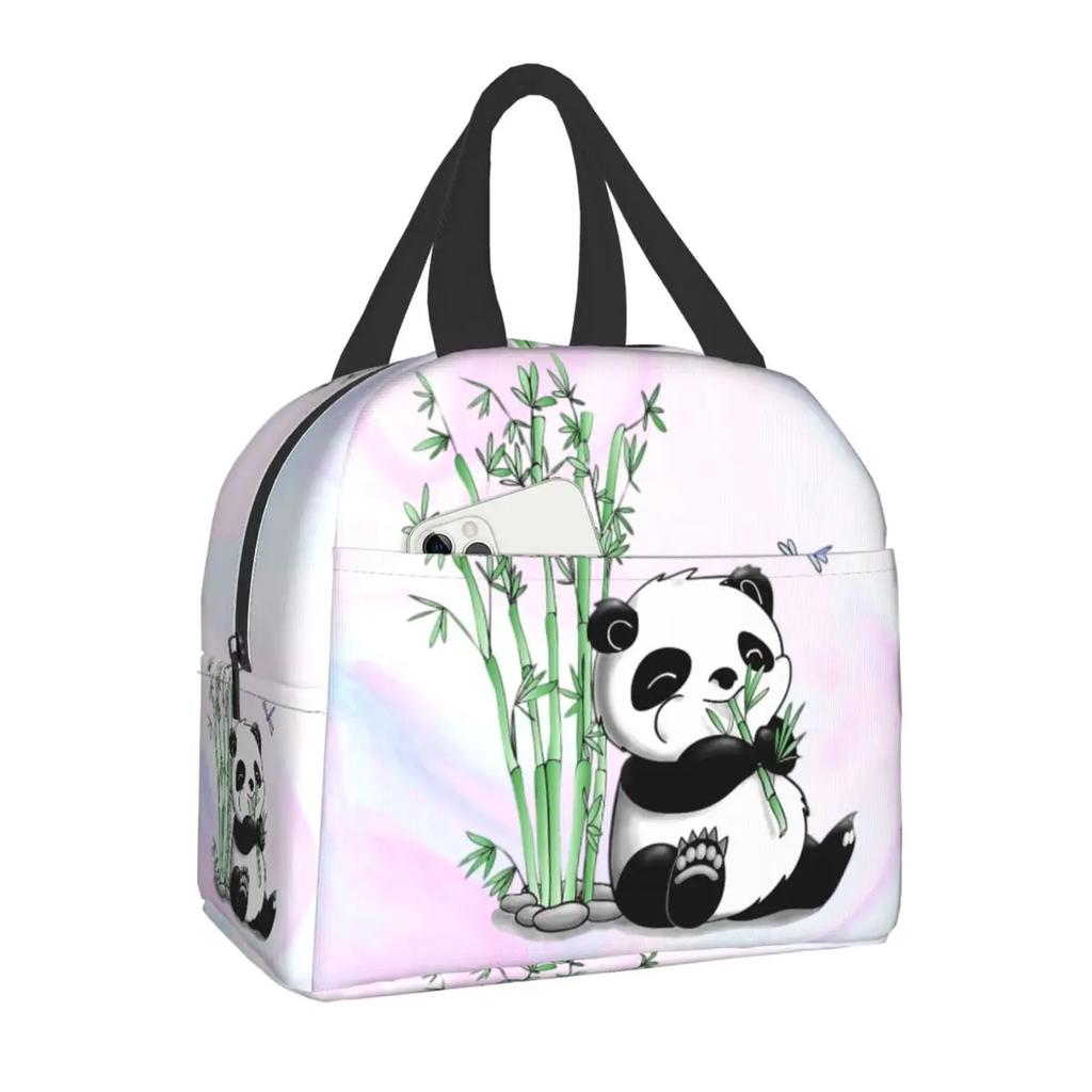 Panda Bear Insulated Lunch Bag for Camping Travel Portable Thermal Cooler Lunch Box Women Kids Work Picnic Food Storage Bags
