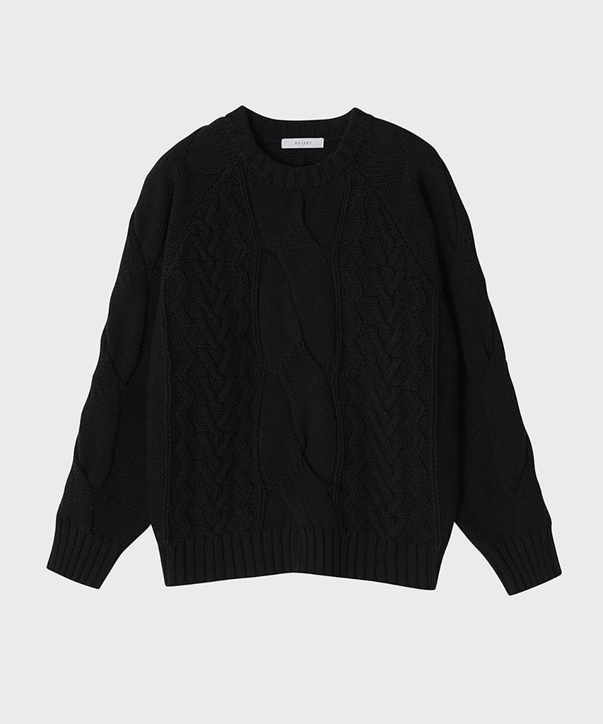 NOIRER FOR WOMAN Heavy Multi-Cable Sweater (Black)