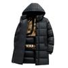 Black and Gold Cotton-Padded Jackets for Men and Women, Mid-Length, Couple Style, Thickened, Over-The-Knee, Long, with Hood