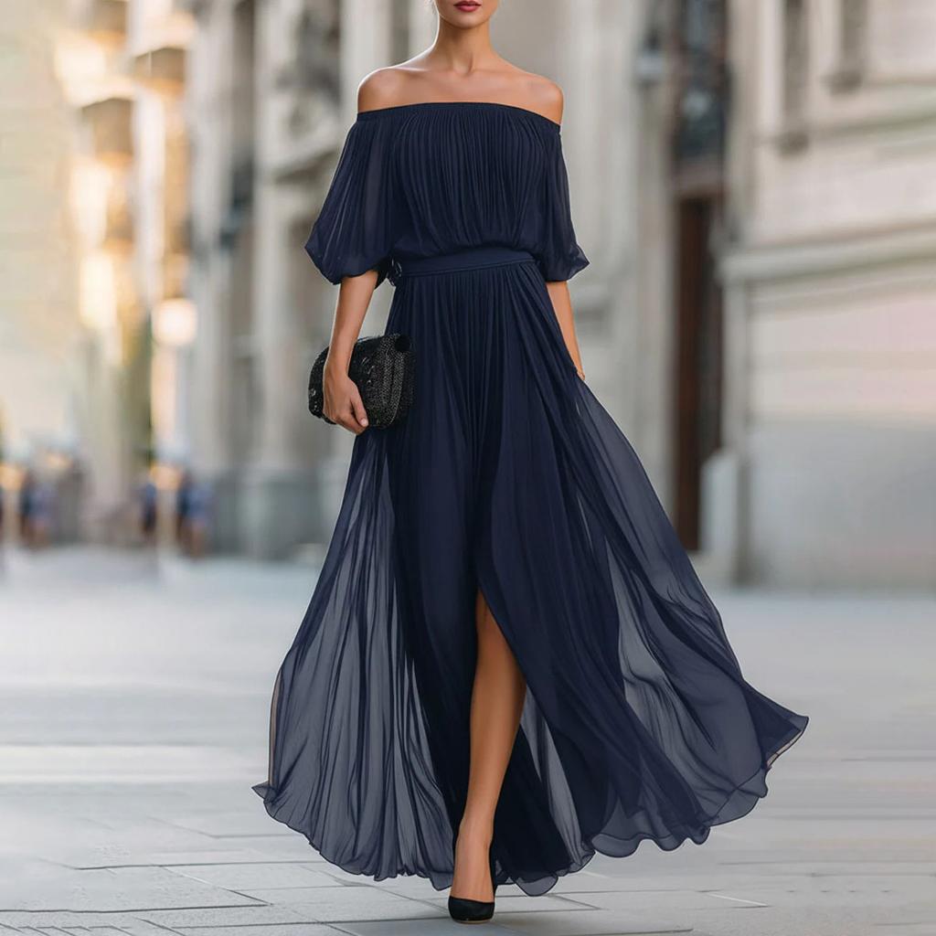 Summer new European and American women's clothing, fashionable and casual waist dress, daily simple split skirt
