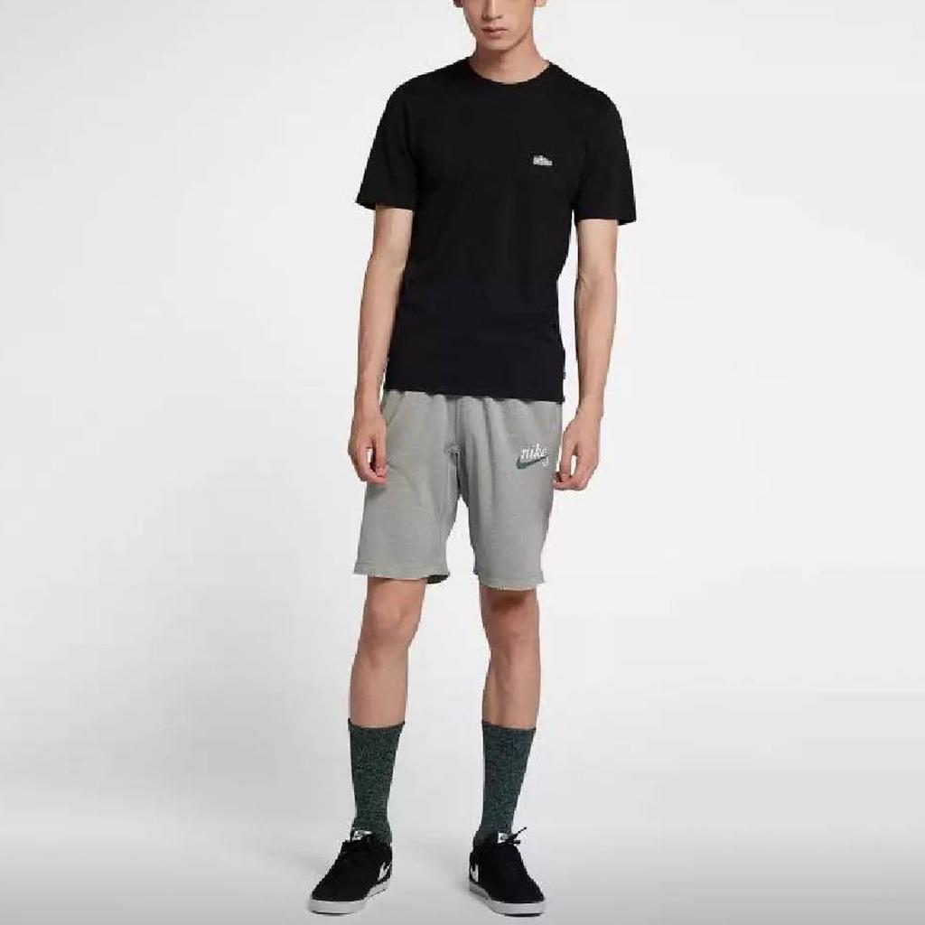 Nike SB Dry Logo Print Drawstring Straight-Leg Loose Shorts Men Bottoms Grey 938005-063